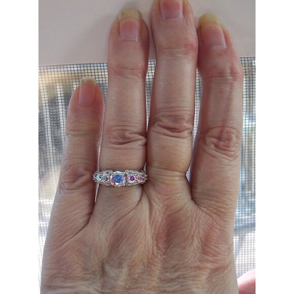 925 STERLING SILVER Simulated Mercury Mystic CZ Ring Round Cut - Picture 12 of 16